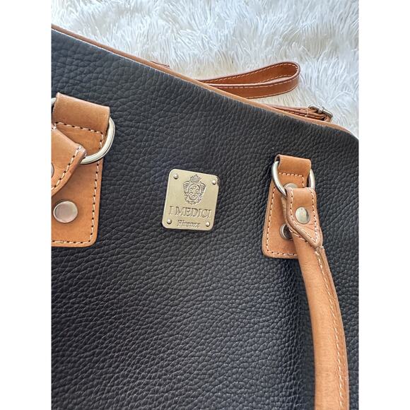 I Medici Firenze Black Pebbled Leather Satchel w/ Brown Trim & Detachable Strap - Picture 6 of 6